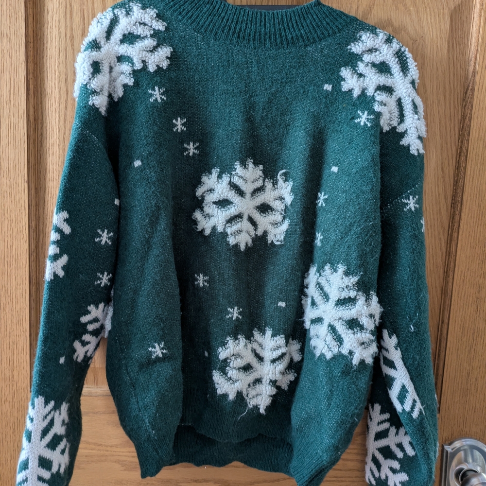 Elegant Snowflake Knit Sweater - Teal